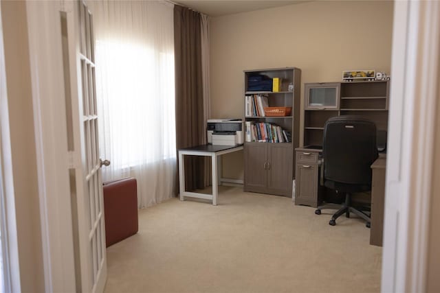 office space featuring light carpet