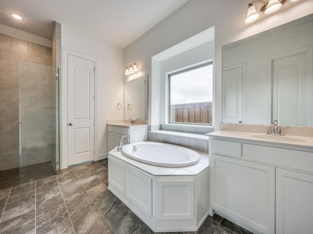 2513 Silver Leaf Dr, Northlake, TX 76226 - full bathroom featuring a sink, a bath, tiled shower, and two vanities