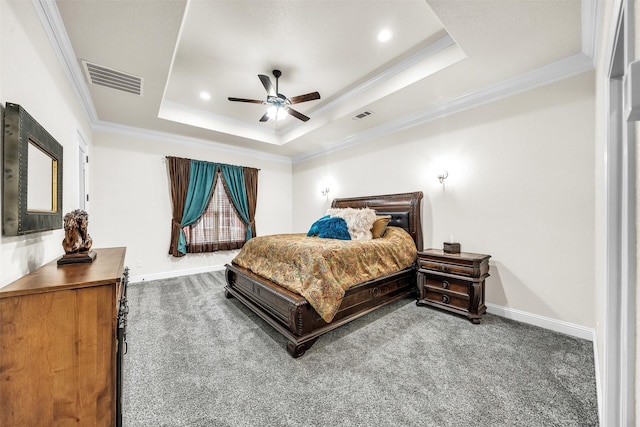 7839 Blanchard Way, Fort Worth, TX 76126 - bedroom with ornamental molding, a tray ceiling, and visible vents