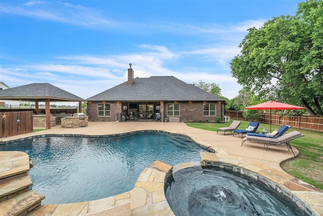 7839 Blanchard Way, Fort Worth, TX 76126 - view of pool with a patio, a fenced backyard, outdoor dry bar, exterior kitchen, and a gazebo