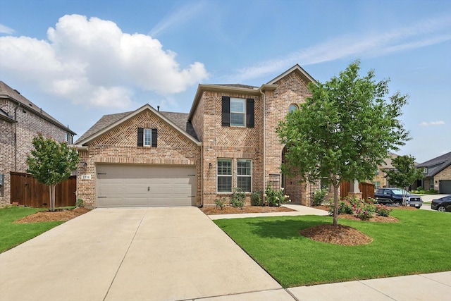 1210 Blazingstar Dr, Haslet, TX 76177 - traditional home with concrete driveway, brick siding, an attached garage, and a front lawn