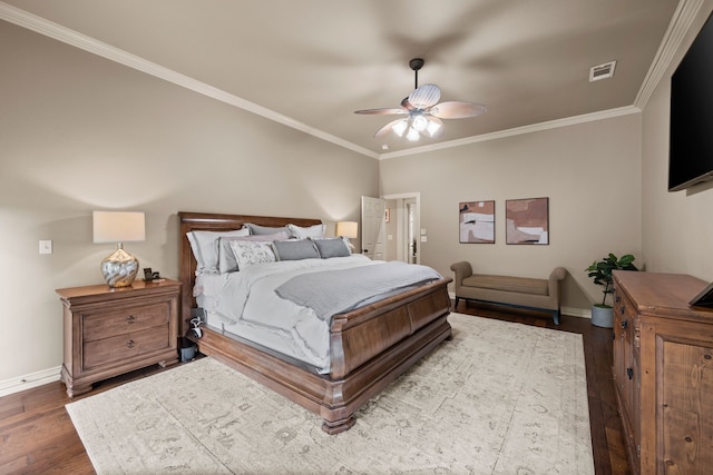 bedroom featuring baseboards, visible vents, and dark wood-style floors