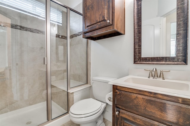 full bath with vanity, toilet, and a stall shower