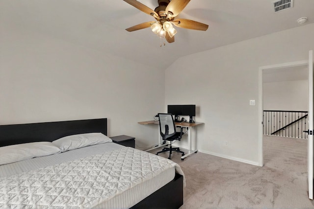1907 Sandpiper Way, Princeton, TX 75407 - bedroom with carpet, visible vents, baseboards, ceiling fan, and vaulted ceiling