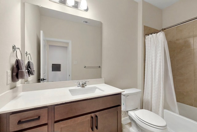 1907 Sandpiper Way, Princeton, TX 75407 - bathroom featuring toilet, vanity, visible vents, and shower / bath combination with curtain