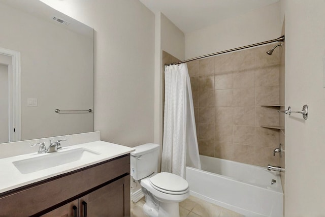 1907 Sandpiper Way, Princeton, TX 75407 - bathroom with toilet, shower / bath combo with shower curtain, vanity, visible vents, and tile patterned floors