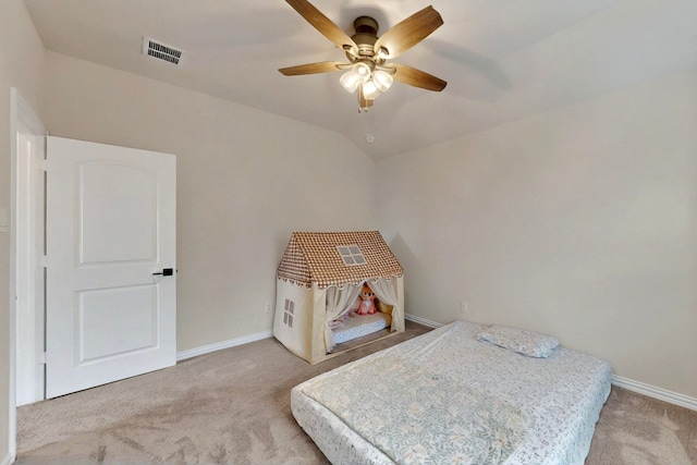1907 Sandpiper Way, Princeton, TX 75407 - carpeted bedroom featuring ceiling fan, lofted ceiling, baseboards, and visible vents