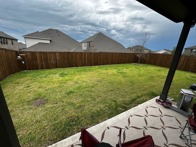 view of yard featuring a fenced backyard and a patio