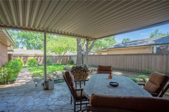 view of patio with outdoor dining area and a fenced backyard
