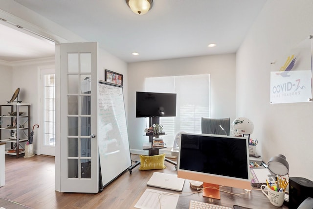 office space featuring recessed lighting and wood finished floors