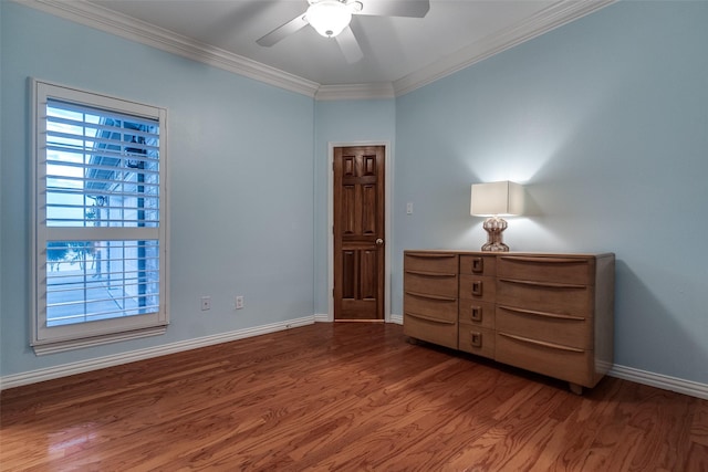 3788 Zion Rd, Garland, TX 75043 - bedroom with ceiling fan, baseboards, ornamental molding, and wood finished floors