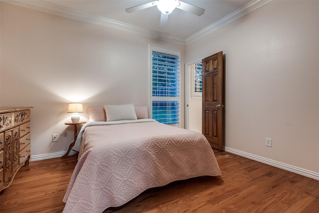 3788 Zion Rd, Garland, TX 75043 - bedroom featuring baseboards, crown molding, wood finished floors, and ceiling fan