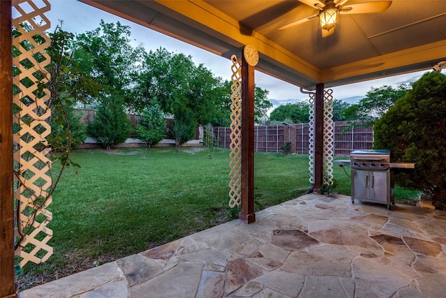 3788 Zion Rd, Garland, TX 75043 - view of patio / terrace with a ceiling fan and a fenced backyard