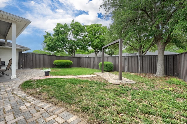 view of yard featuring a fenced backyard and a patio area