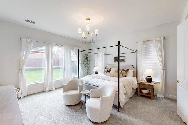 5936 Augustine Rd, Mckinney, TX 75071 - bedroom featuring a chandelier, light carpet, and baseboards