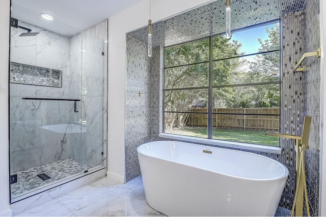 1441 Marlene Pl, Desoto, TX 75115 - full bath with a marble finish shower, baseboards, a soaking tub, and marble finish floor