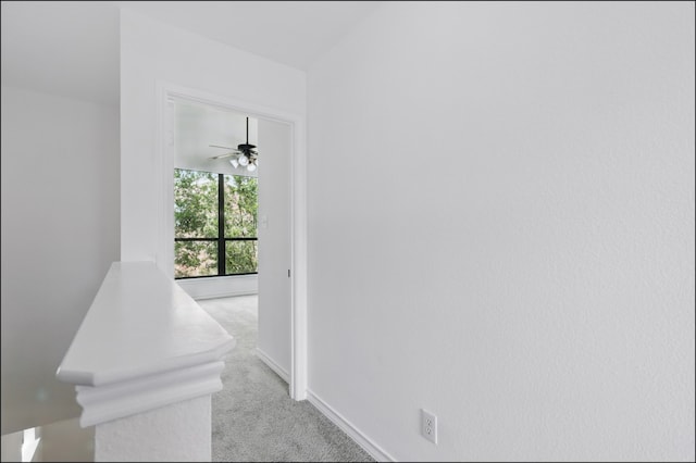 hallway with baseboards and carpet