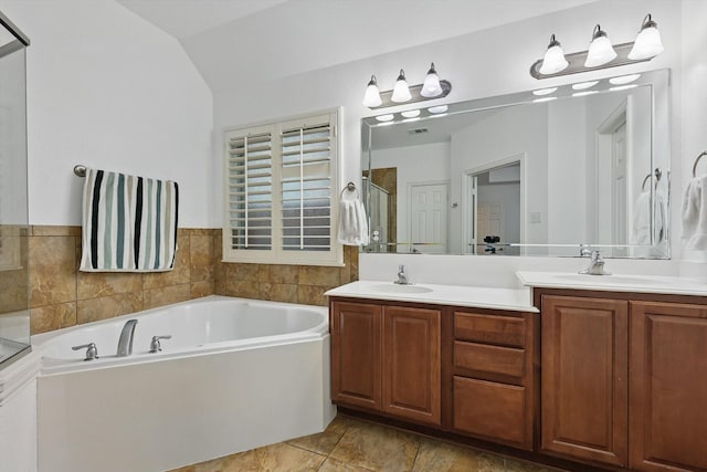 5729 New Castle Dr, Richardson, TX 75082 - full bath with a garden tub, a stall shower, and vanity