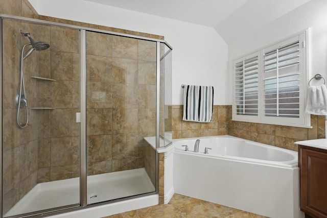 5729 New Castle Dr, Richardson, TX 75082 - full bath with a garden tub, a stall shower, and vanity