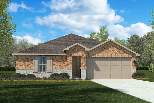 316 Pecos Dr, Azle, TX 76020 - ranch-style home with a garage, a front yard, stone siding, and concrete driveway