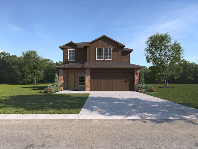 view of front of property featuring an attached garage, driveway, and a front yard