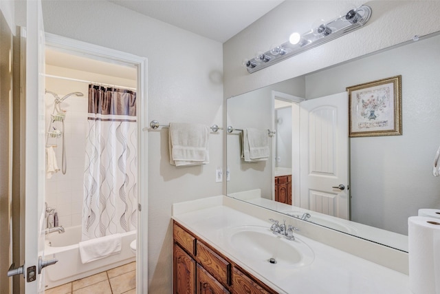 3002 Silver Springs Way, Rowlett, TX 75089 - full bathroom with vanity, shower / tub combo with curtain, toilet, and tile patterned flooring