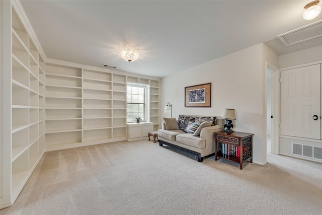 4312 Summer Star Ln, Fort Worth, TX 76244 - sitting room featuring visible vents, carpet, baseboards, and built in shelves