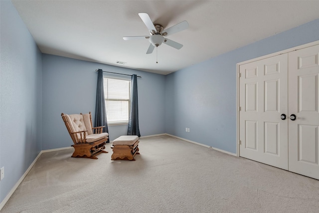 4312 Summer Star Ln, Fort Worth, TX 76244 - living area with carpet floors, baseboards, ceiling fan, and visible vents