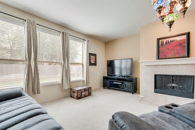 4312 Summer Star Ln, Fort Worth, TX 76244 - carpeted living room featuring baseboards and a tile fireplace