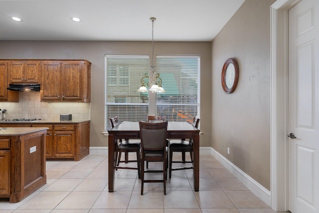 2131 Channel Islands Dr, Allen, TX 75013 - dining room featuring recessed lighting, baseboards, an inviting chandelier, and light tile patterned floors