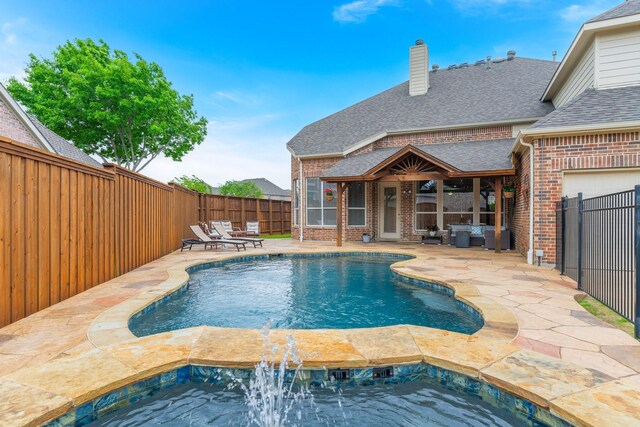 2131 Channel Islands Dr, Allen, TX 75013 - view of pool with a fenced backyard, a patio, and an in ground hot tub