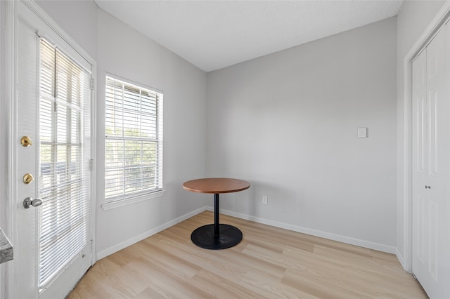 interior space with baseboards and light wood-style flooring