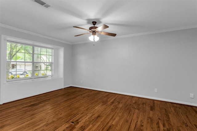 414 Jolee St, Richardson, TX 75080 - unfurnished room featuring ornamental molding, a ceiling fan, wood finished floors, and visible vents