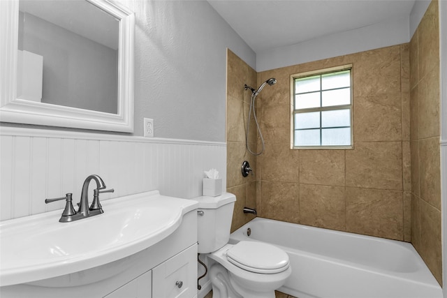 414 Jolee St, Richardson, TX 75080 - bathroom featuring vanity, wainscoting, toilet, and  shower combination