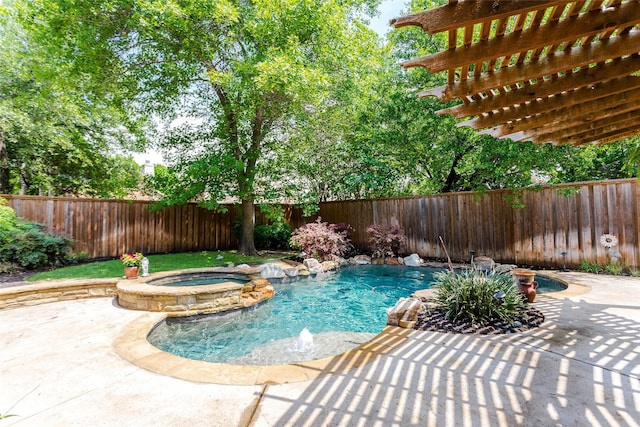3813 Parkmont Dr, Plano, TX 75023 - view of swimming pool featuring a fenced backyard, a patio area, and a pool with connected hot tub