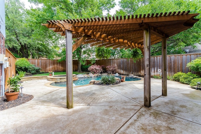 3813 Parkmont Dr, Plano, TX 75023 - view of patio / terrace featuring a pool with connected hot tub, a pergola, and a fenced backyard