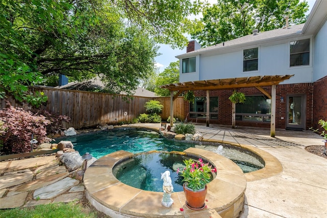 3813 Parkmont Dr, Plano, TX 75023 - view of pool featuring a fenced backyard, an in ground hot tub, a pergola, and a patio