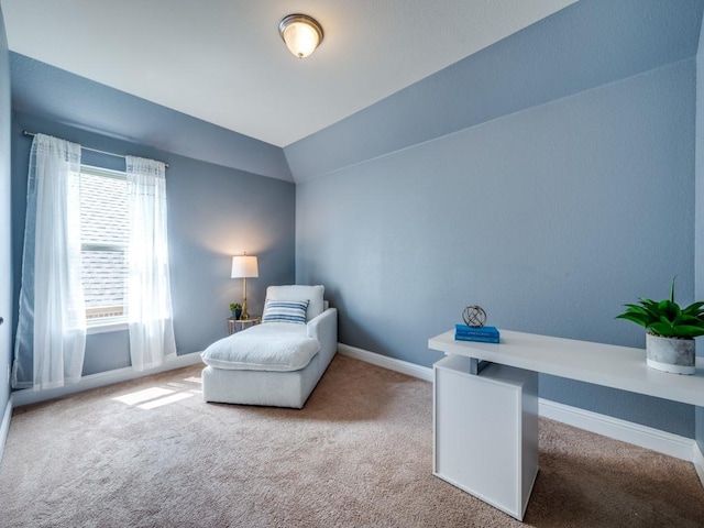 living area featuring baseboards and carpet