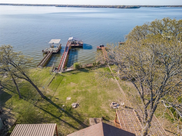 aerial view with a water view