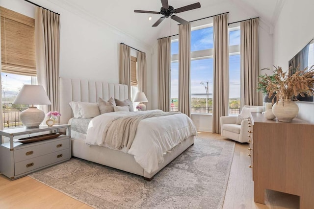 14336 Capridge Rd, Fort Worth, TX 76008 - bedroom with crown molding, wood finished floors, lofted ceiling, and a ceiling fan