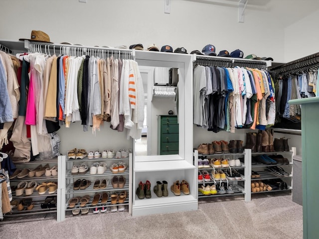 walk in closet featuring carpet floors