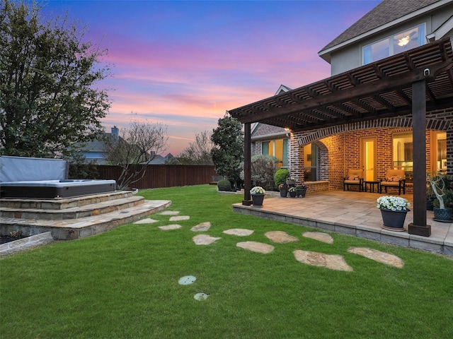 12643 Canyon Oaks Dr, Frisco, TX 75033 - view of yard with a pergola, a patio area, and a covered hot tub