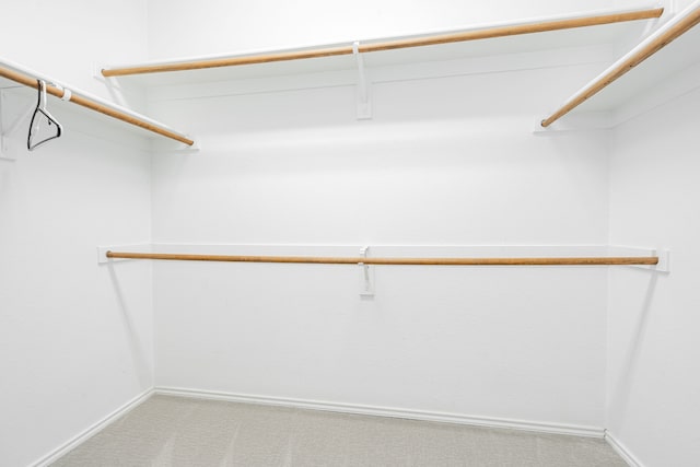walk in closet featuring light carpet