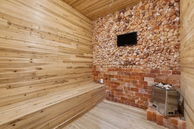 view of sauna with wood finished floors