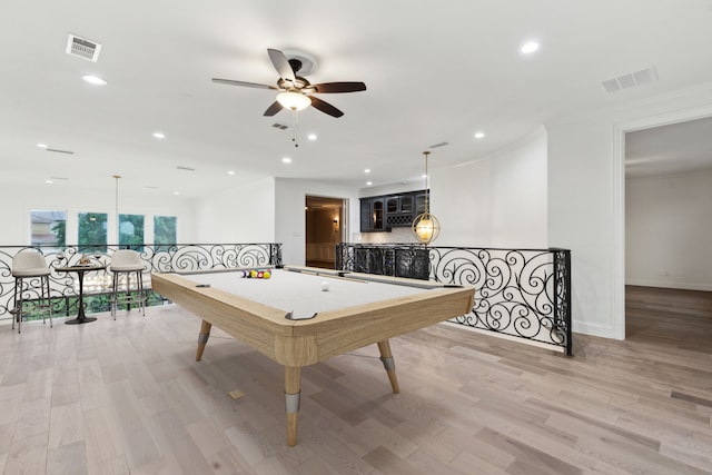 5309 Settlement Way, Mckinney, TX 75070 - recreation room featuring ceiling fan, light wood-style flooring, billiards table, recessed lighting, and baseboards