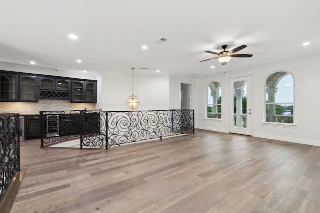 5309 Settlement Way, Mckinney, TX 75070 - unfurnished room featuring ceiling fan, crown molding, light wood-style floors, and recessed lighting