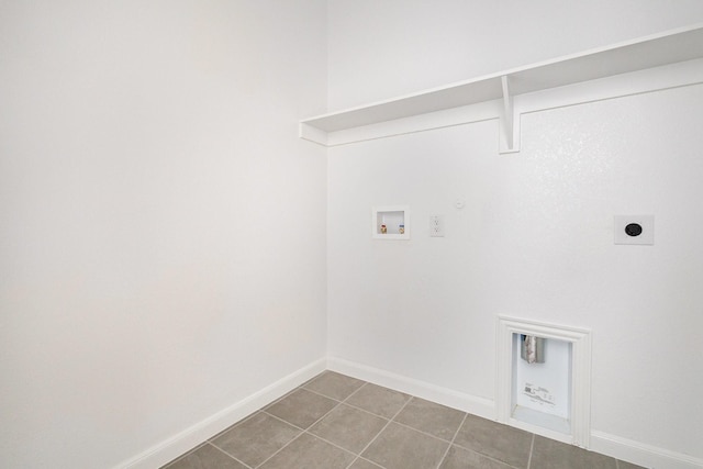 washroom with laundry area, tile patterned flooring, hookup for a gas dryer, hookup for a washing machine, and hookup for an electric dryer