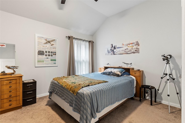 1521 Vintage Ln, Wylie, TX 75098 - bedroom with light colored carpet, lofted ceiling, baseboards, and a ceiling fan