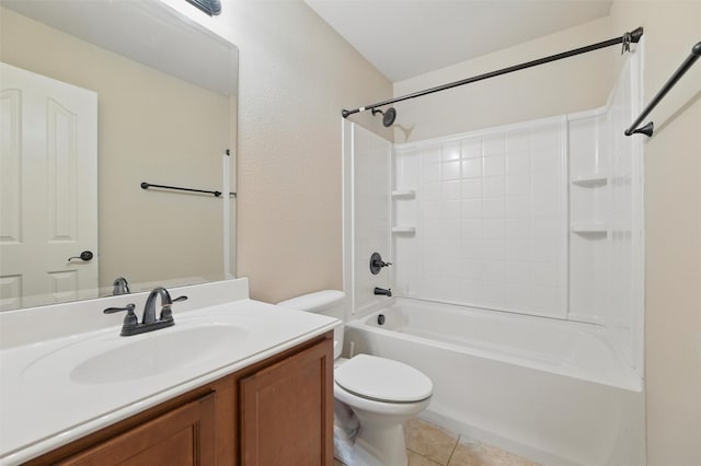 full bath featuring vanity, tile patterned flooring, toilet, and tub / shower combination