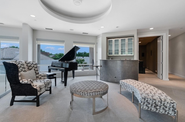 11715 Parwen Dr, Dallas, TX 75230 - sitting room featuring recessed lighting, baseboards, visible vents, and light carpet